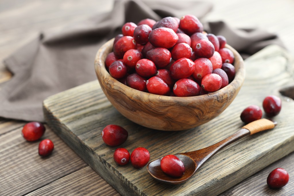 Cranberries in wooden bowl