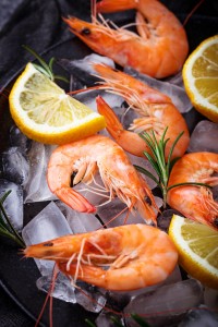 Prawns shrimps with lemon and rosemary.