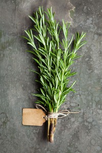 A bundle of rosemary tied together with string and labelled
