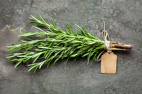 A bundle of rosemary tied together with string and labelled