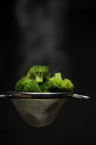 Steaming broccoli in strainer
