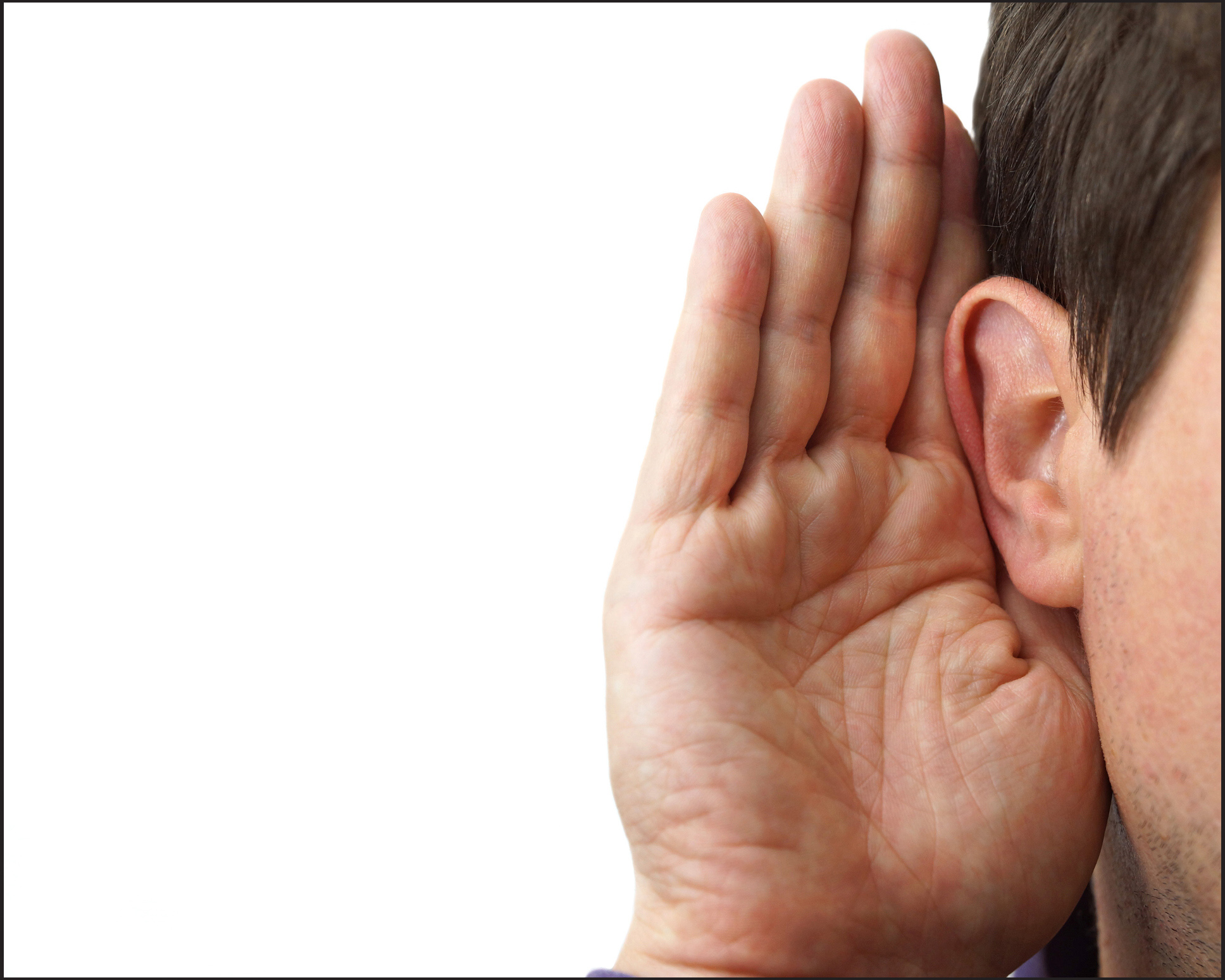 Businessman holds the hand near his ear and listening