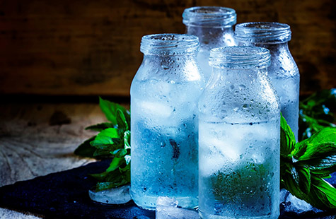 cold mineral water with ice
